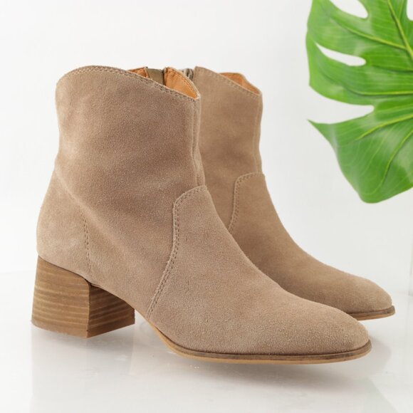 Lucky Brand Womens Laidem Boot Size 10 Tan Taupe Suede Block Heel Western Bootie - Picture 1 of 11
